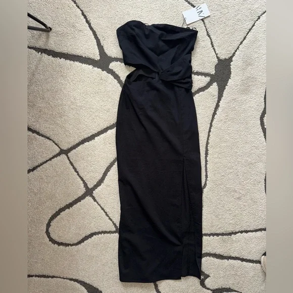 Zara Black Strapless Midi Dress - Picture 5 of 8